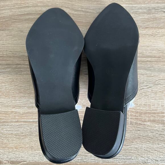 PiePieBuy Pointy Toe Mules Slip On Black Low Heel 9 NIB - Picture 6 of 8
